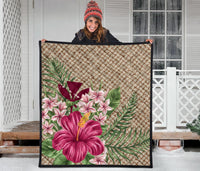 Kanaka Maoli (Hawaiian) Premium Quilt - Lauhala Hibiscus and Plumeria - Wonder Print Shop