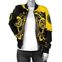 Viking Womens Bomber Jacket, Loki Bound Triskele Rune Gold RLT12 - Wonder Print Shop