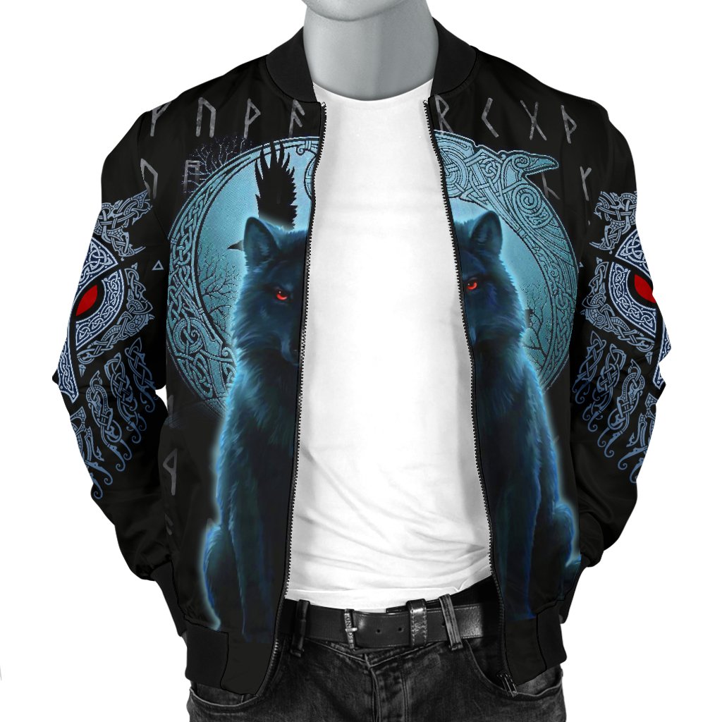 Viking Men's Bomber Jacket, Fenrir Viking Wolf and Moon RLT12 - Wonder Print Shop
