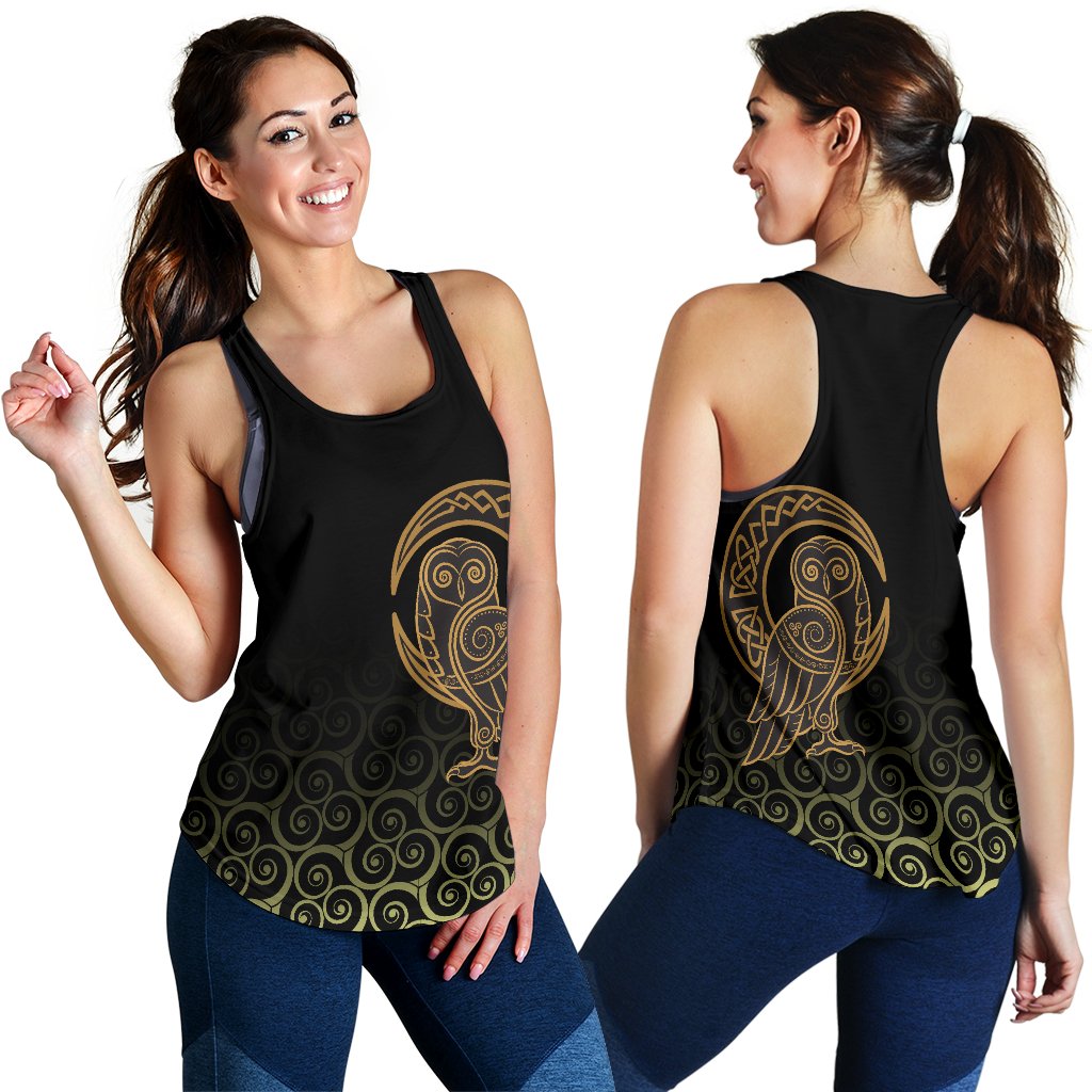 Viking Women's Racerback Tank Owl Celtic On Triskels Background RLT12 - Wonder Print Shop