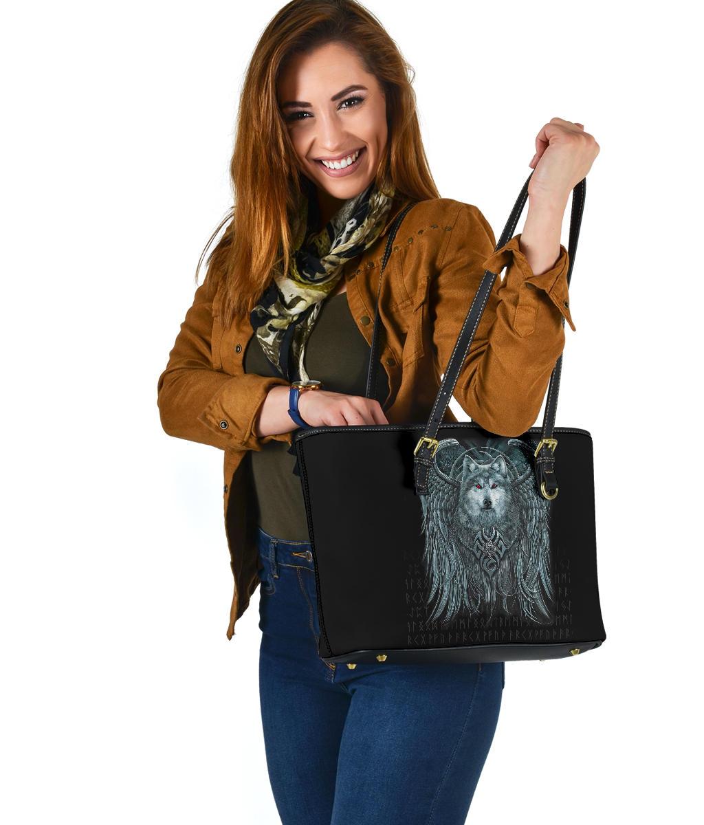 Viking Small Leather Tote, Spiral Wolf Spirit RLT12 - Wonder Print Shop