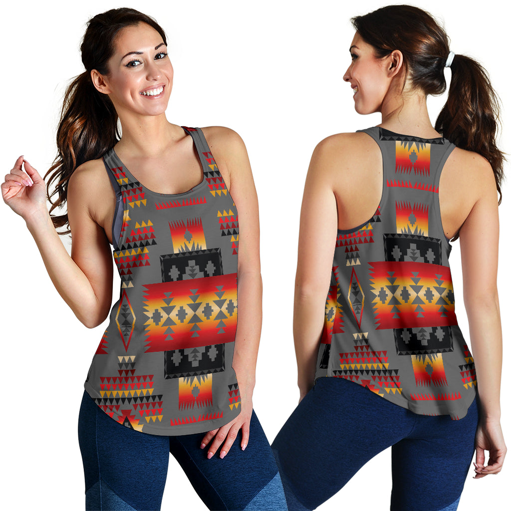 Gray Tribe Pattern Native American Women Racerback Tank LT10 - Wonder Print Shop