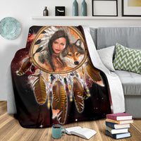 native-girl-dream-catcher-red-galaxy-blanket