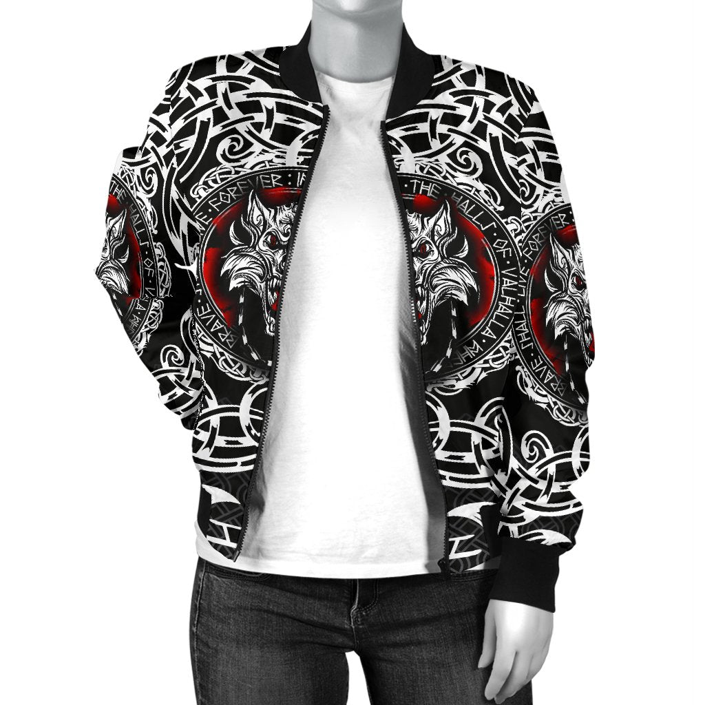 Viking Women's Bomber Jacket, Fenrir Wolf RLT12 - Wonder Print Shop