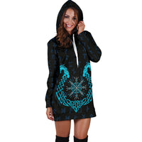 Viking Hoodie Dress, Aegishjalmur Helm Of Awe Blue Edition RLT12 - Wonder Print Shop