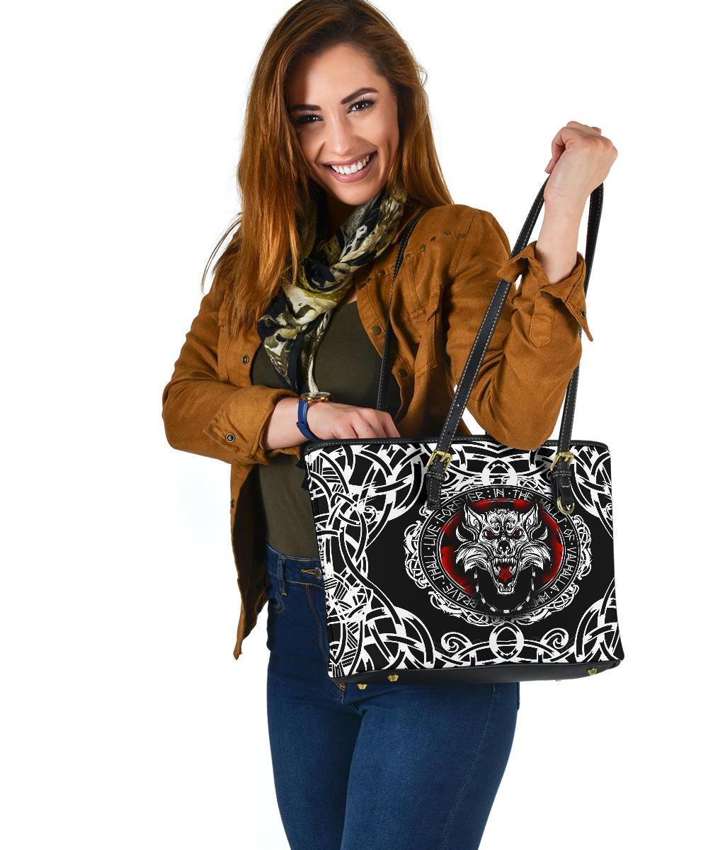 Viking Small Leather Tote, Fenrir Wolf RLT12 - Wonder Print Shop