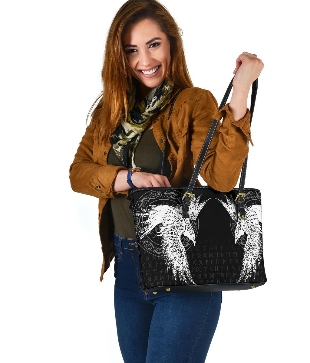 Viking Small Leather Tote Mystical Raven Tattoo Special RLT12 - Wonder Print Shop