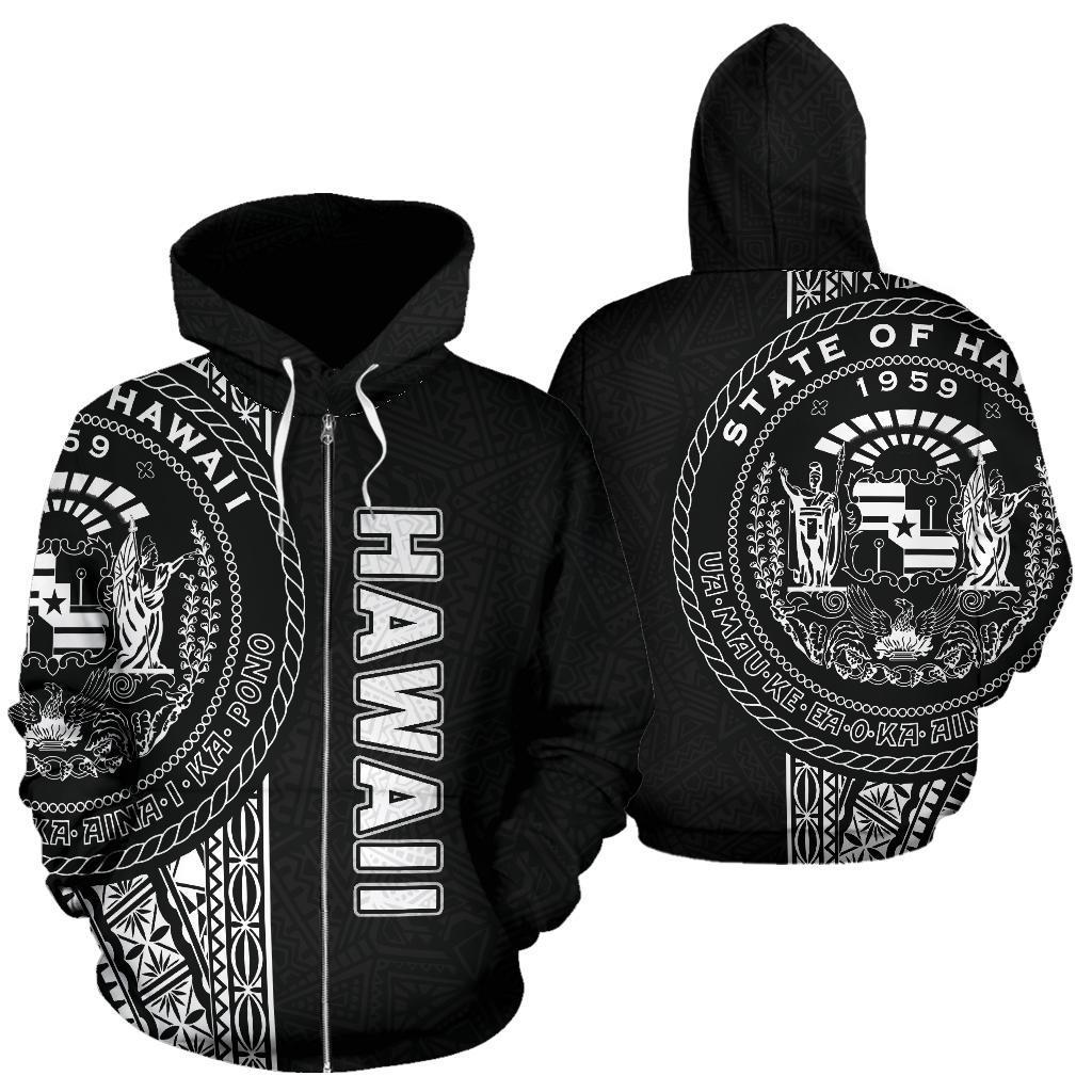 Polynesian Hawaii Zip Up Hoodie White Line - Wonder Print Shop