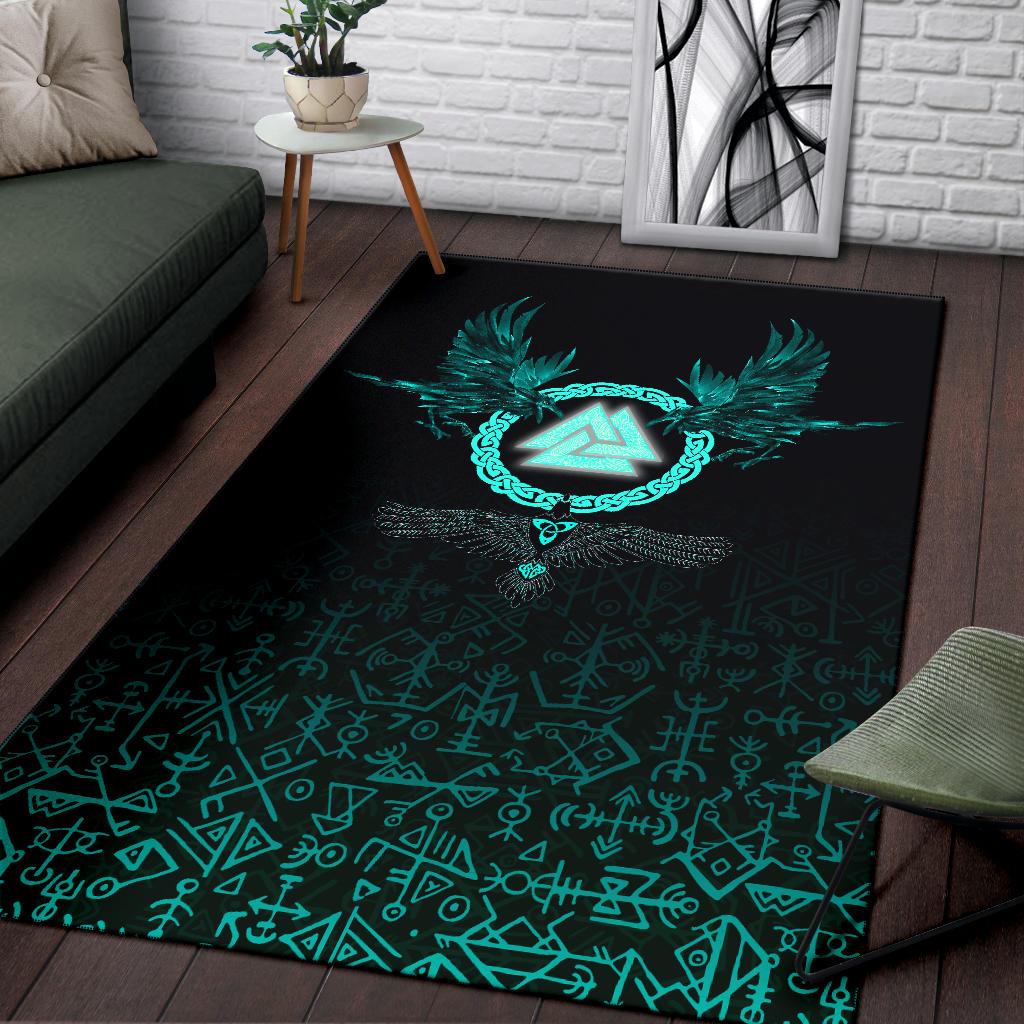 Viking Area Rug Three Raven and Valknut Cyan RLT12 - Wonder Print Shop
