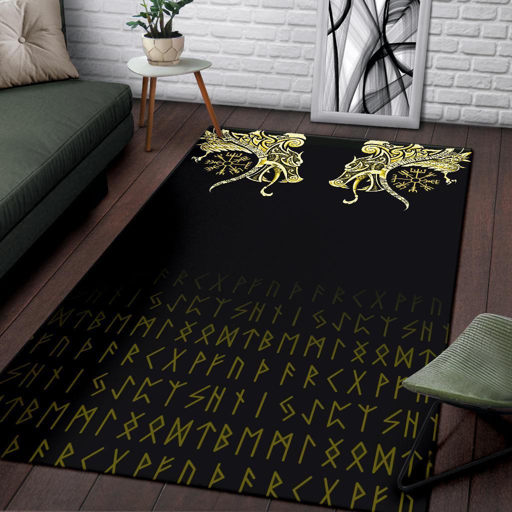 Viking Area Rug, Fenrir Raven and Vegvisir Tattoo Yellow RLT12 - Wonder Print Shop