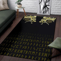 Viking Area Rug, Fenrir Raven and Vegvisir Tattoo Yellow RLT12 - Wonder Print Shop