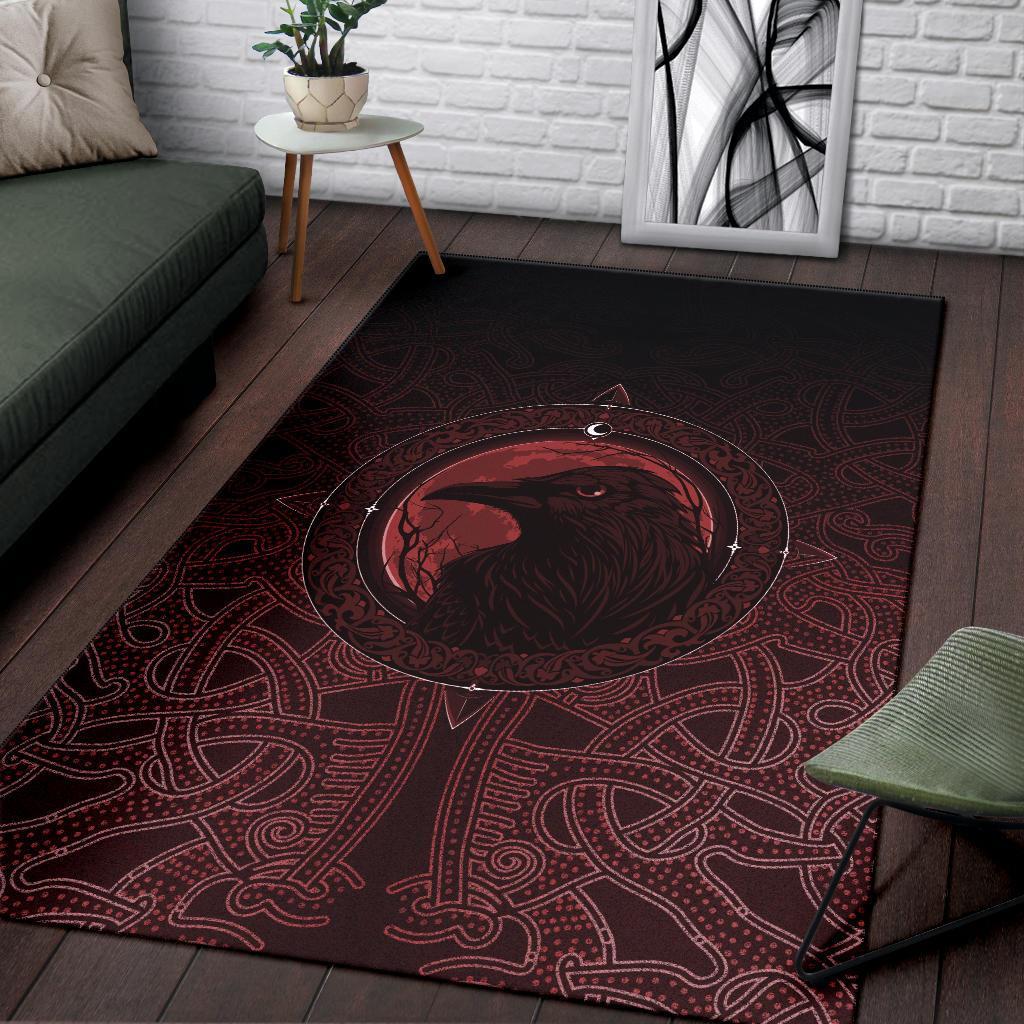 Viking Area Rug, Ethnic Odin Raven Red RLT12 - Wonder Print Shop