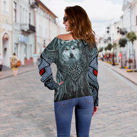Viking Women's Off Shoulder Sweater, Spiral Wolf Spirit RLT12 - Wonder Print Shop