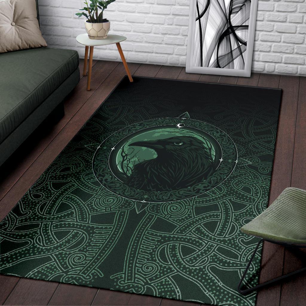 Viking Area Rug, Ethnic Odin Raven Green RLT12 - Wonder Print Shop