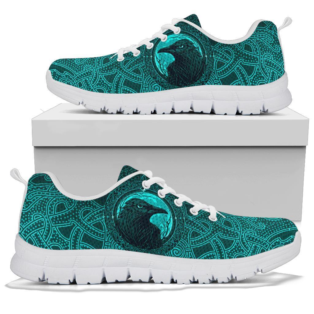 Viking Sneakers, Ethnic Odin Raven Cyan RLT12 - Wonder Print Shop