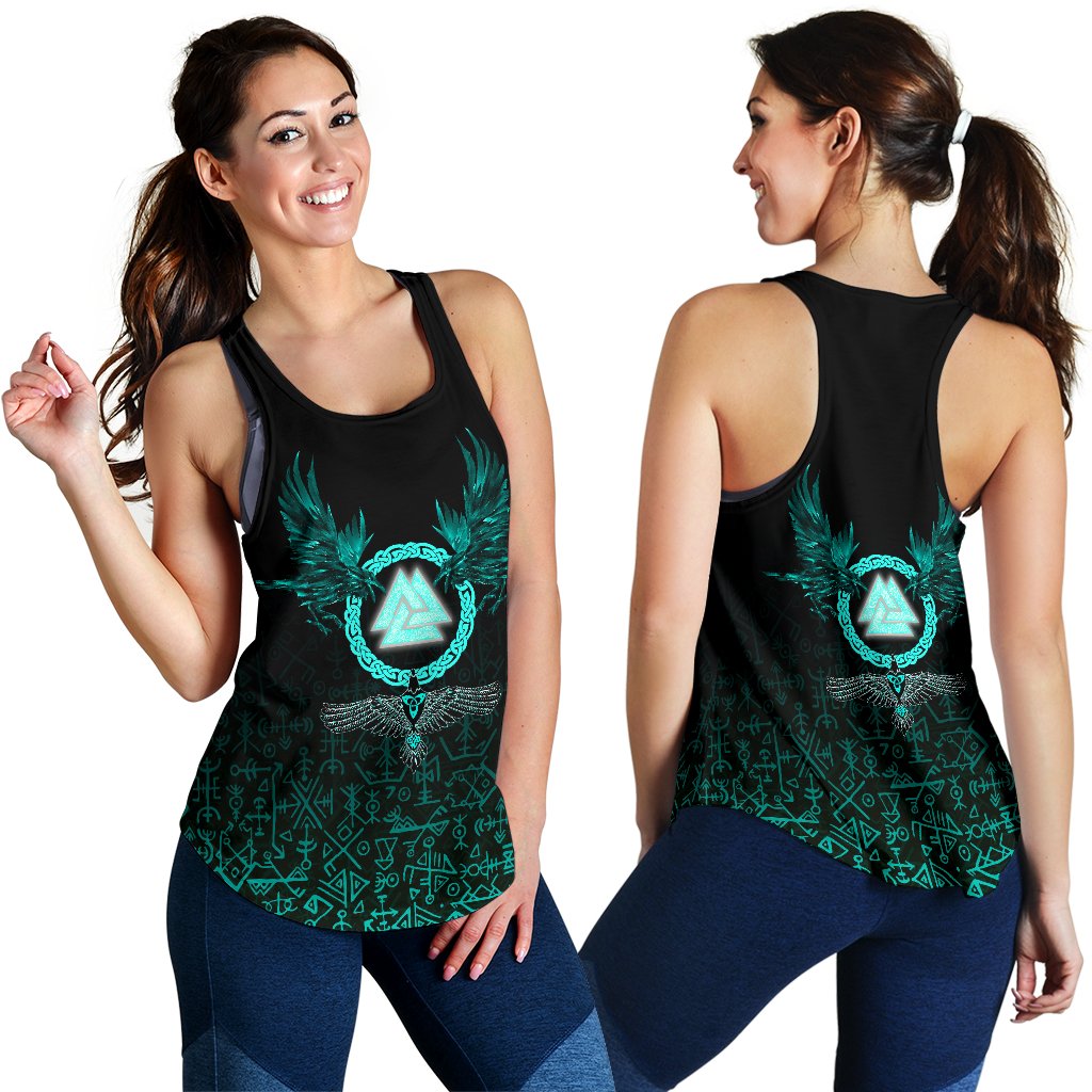 Viking Women's Racerback Tank Three Raven and Valknut Cyan RLT12 - Wonder Print Shop