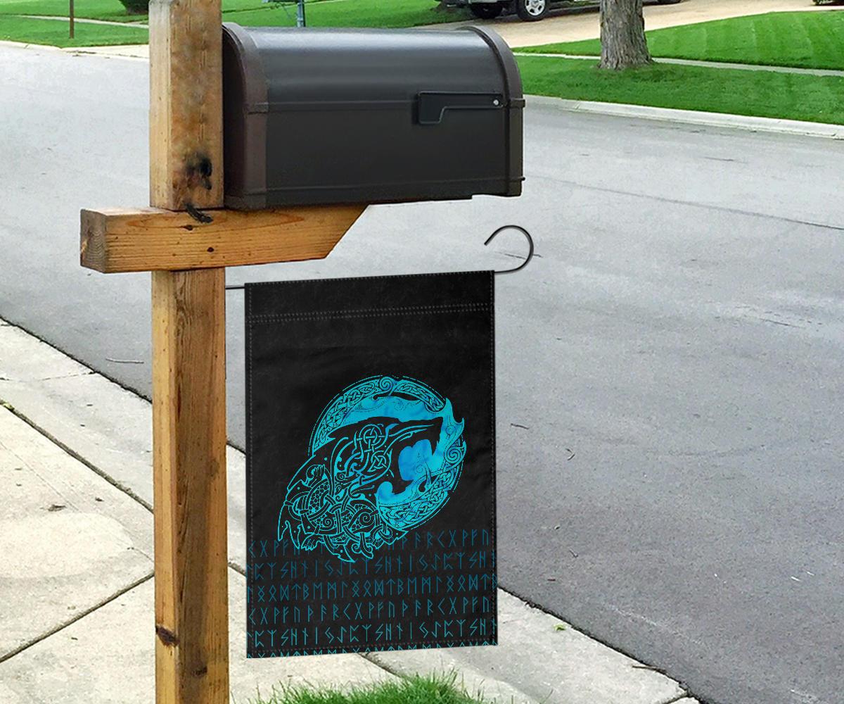 Viking Flag Fenrir Wolf Cyan RLT12 - Wonder Print Shop