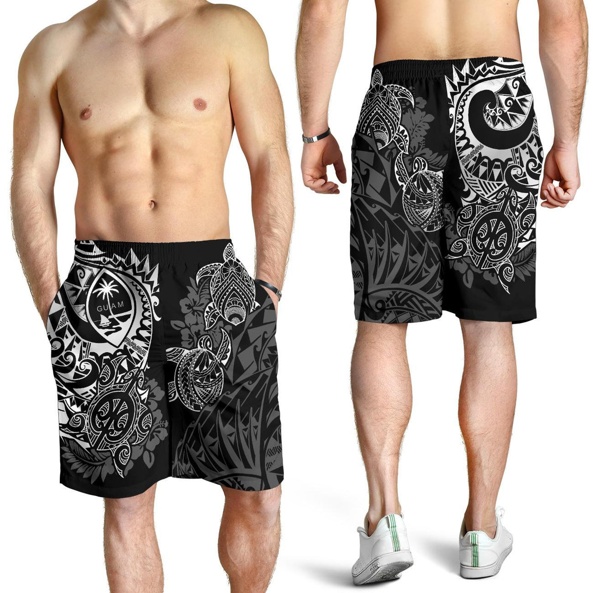 guam-polynesian-shorts-men-white-turtle-flowing