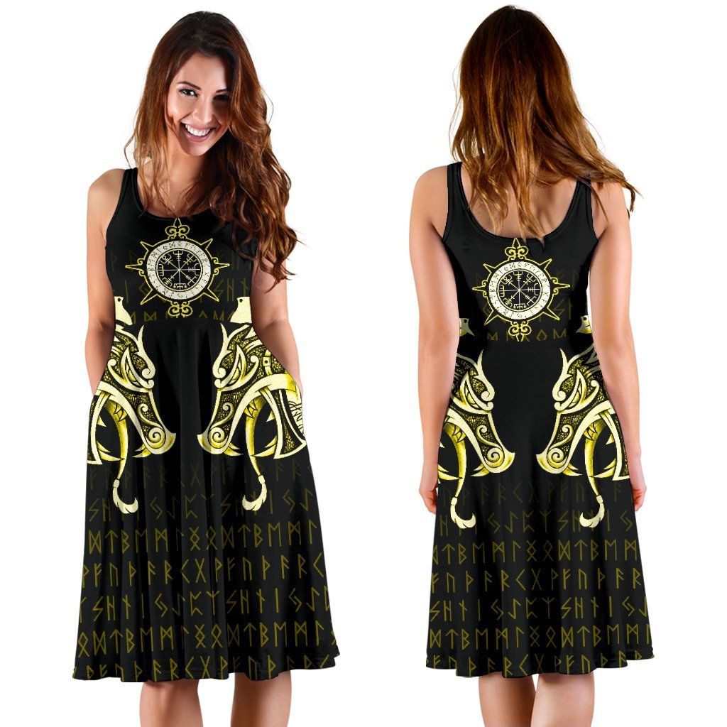 viking-womens-dress-fenrir-raven-and-vegvisir-tattoo-yellow