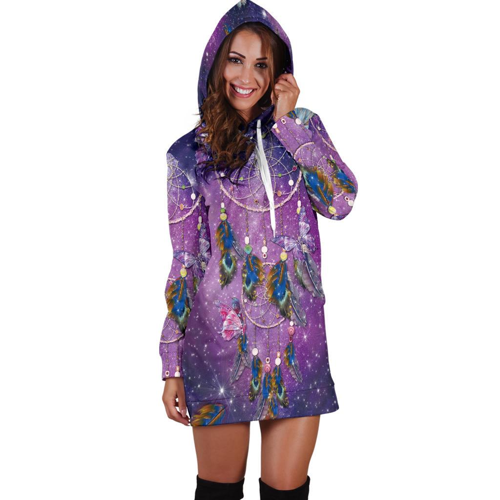 Purple Galaxy Dreamcatcher Native American Hoodie Dress LT10 - Wonder Print Shop