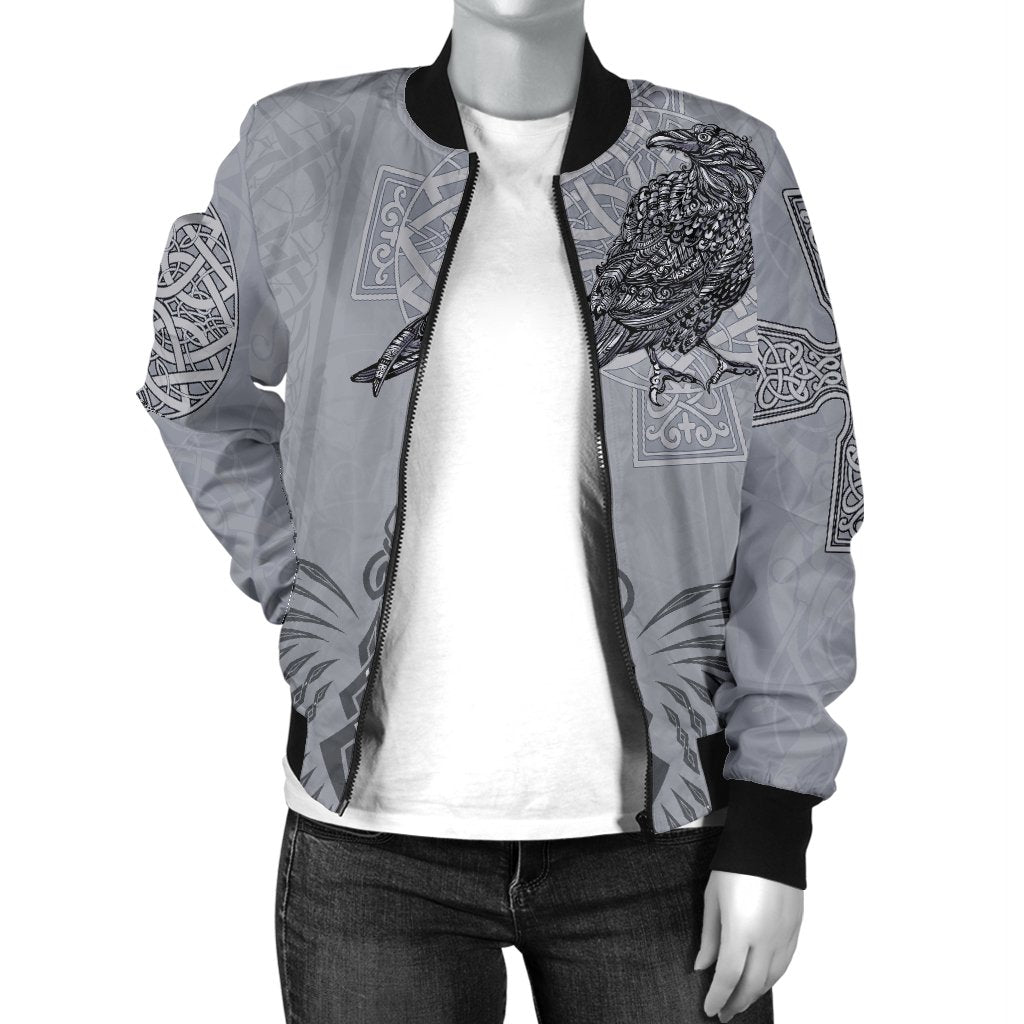 Viking Women's Bomber Jacket - Odin's Celtic Raven - Scandinavian Tattoo RLT12 - Wonder Print Shop