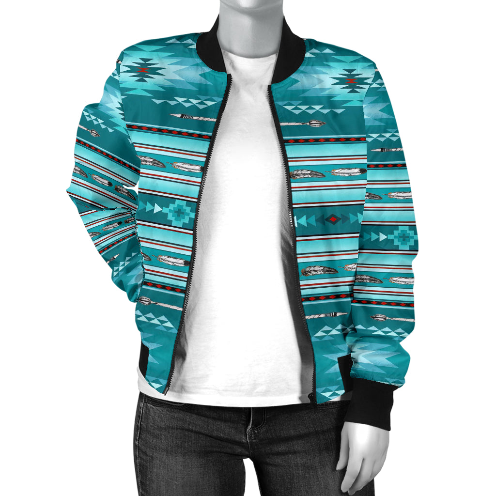Blue Light Pattern Women's Bomber Jacket LT10 - Wonder Print Shop