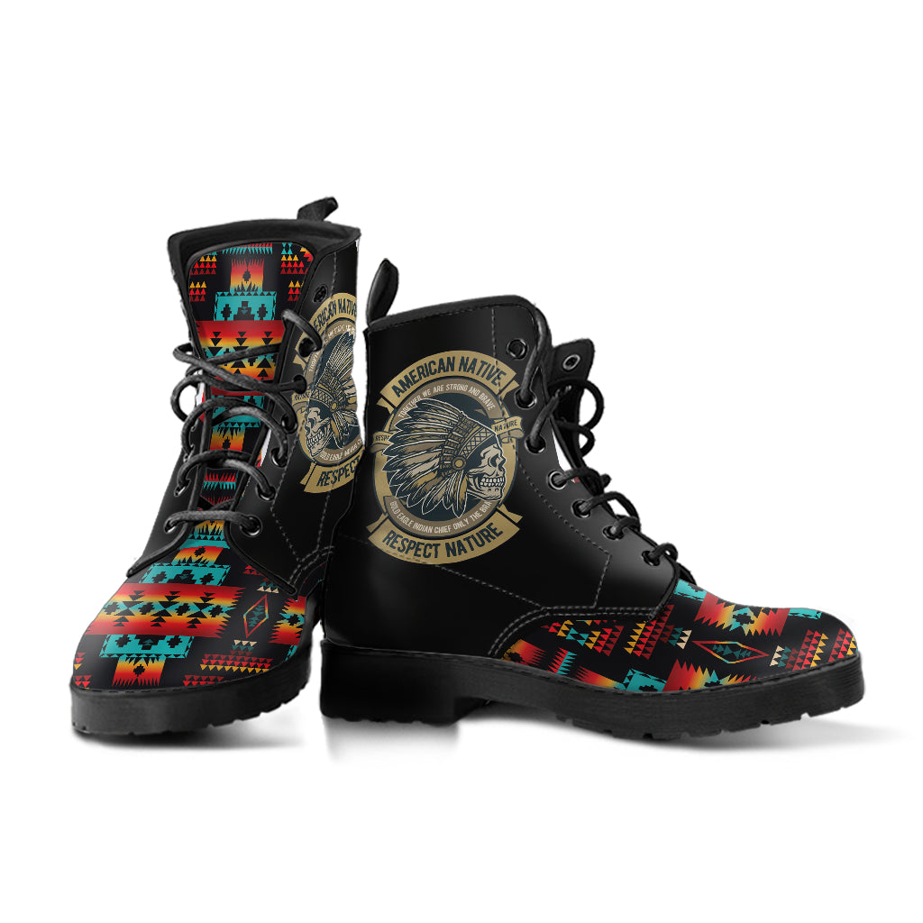 skull-black-native-american-tribes-pattern-leather-boots