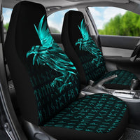 Viking Car Seat Covers The Raven Of Odin Rune Cyan RLT12 - Wonder Print Shop