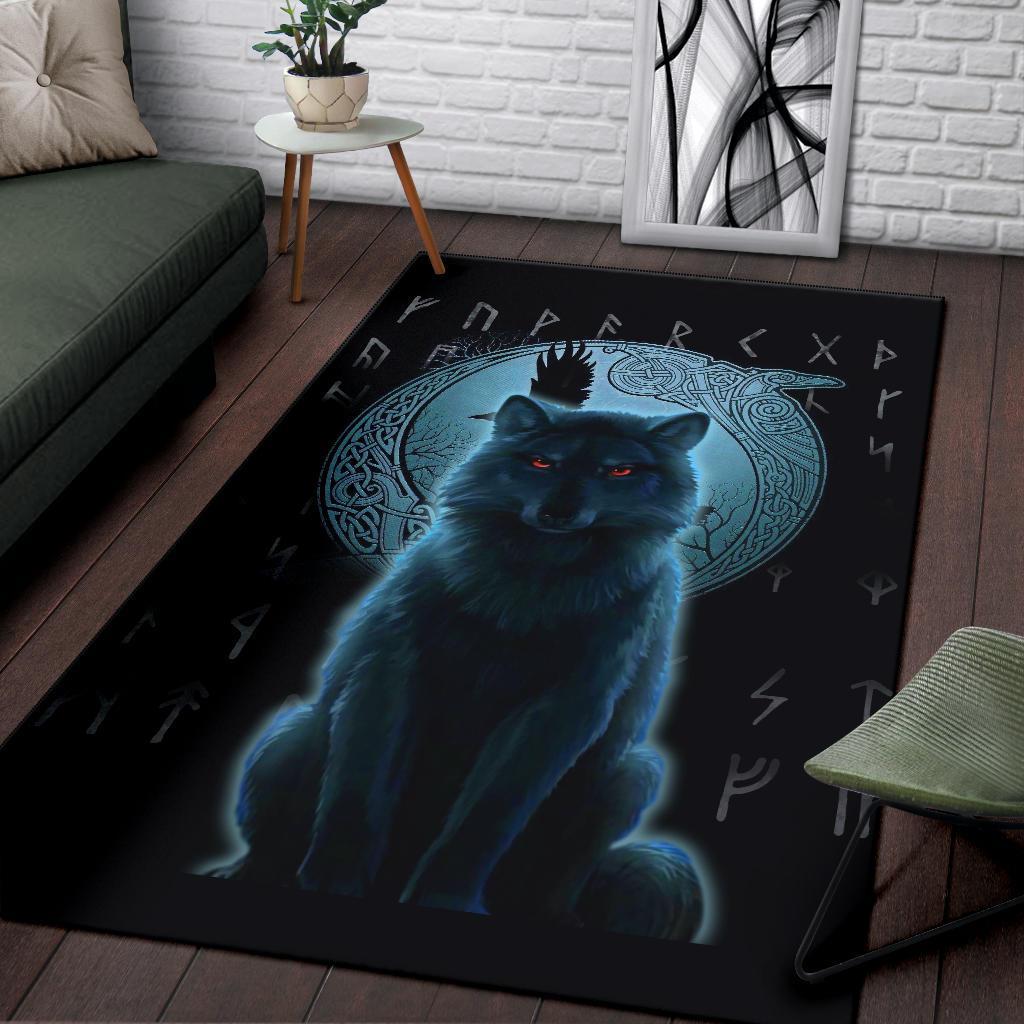 Viking Area Rug, Fenrir Viking Wolf and Moon RLT12 - Wonder Print Shop