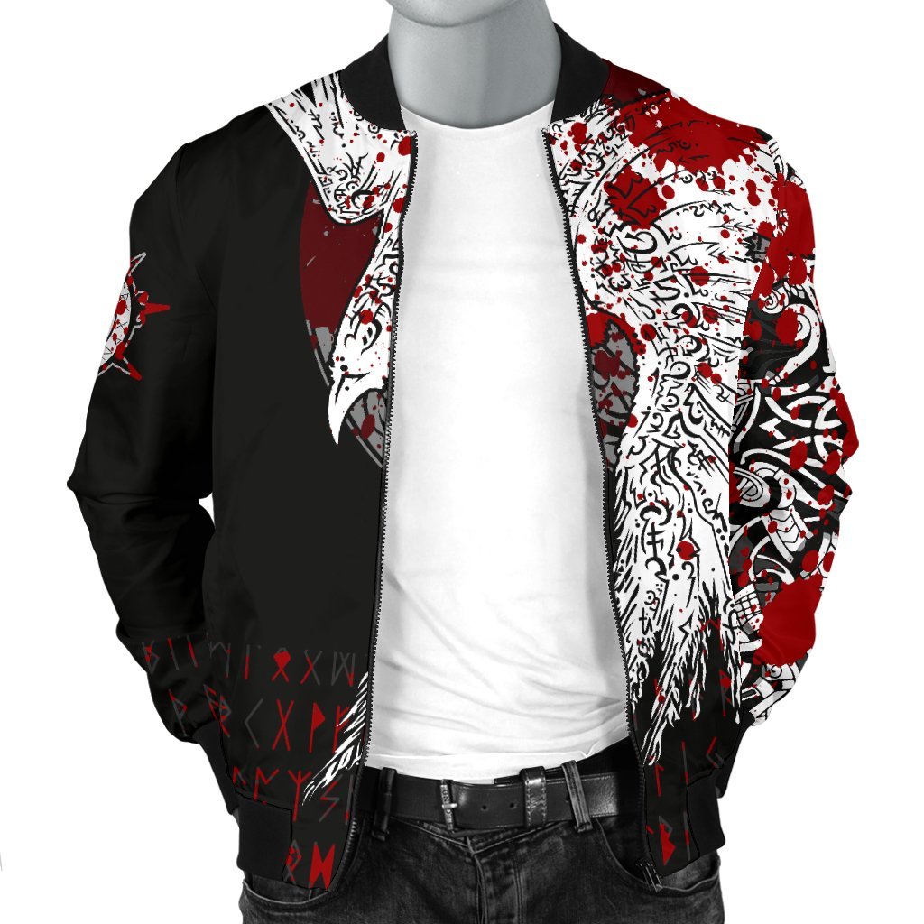Custom Viking Men's Bomber Jacket - Mystical Raven Tattoo Blood RLT12 - Wonder Print Shop