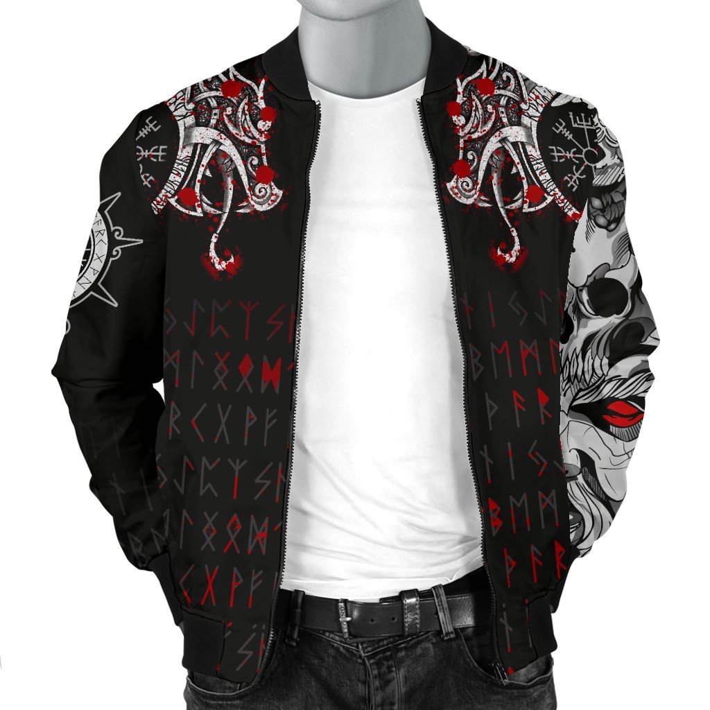 Viking Men's Bomber Jacket - Double Dragon Tattoo and Vegvisir Blood RLT12 - Wonder Print Shop