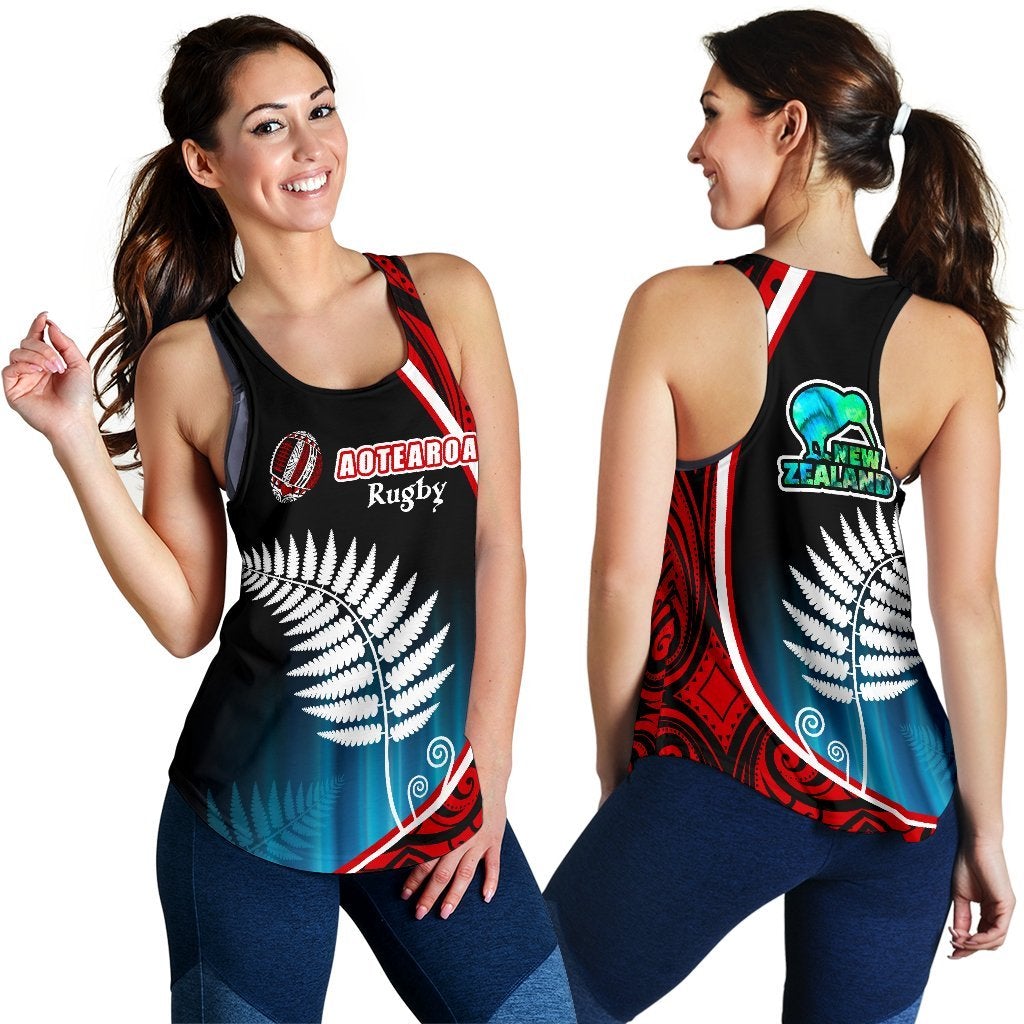 Aotearoa Rugby Black Maori Women Racerback Tank Kiwi and Silver Fern New Zealand - Wonder Print Shop
