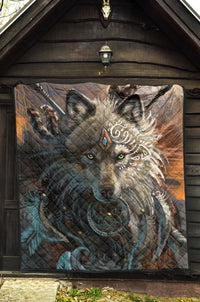 Wolf Warrior Native American Premium Quilt LT10 - Wonder Print Shop