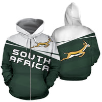 African Hoodie South Africa Springbok Zip Up Hoodie Vivian Style Green - Wonder Print Shop