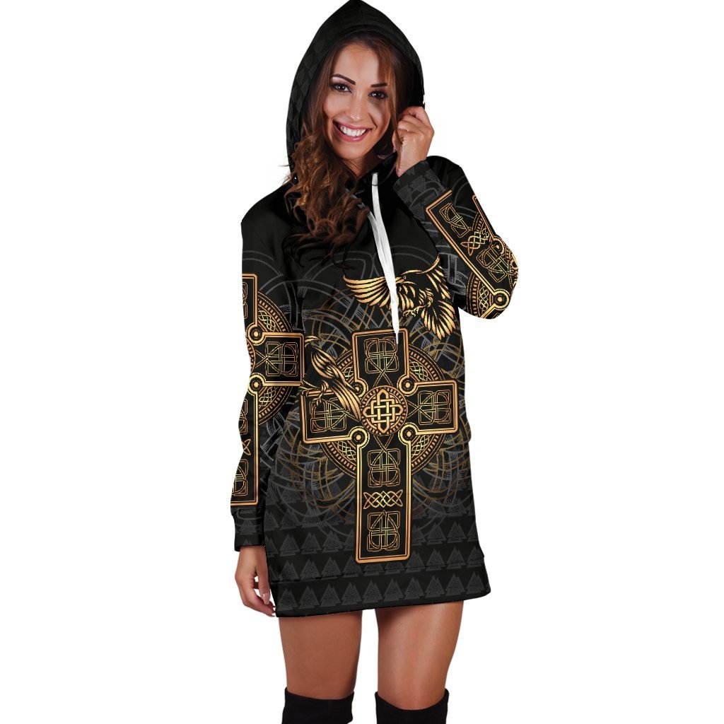 Viking Hoodie Dress Odin's Celtic Raven Tattoo RLT12 - Wonder Print Shop