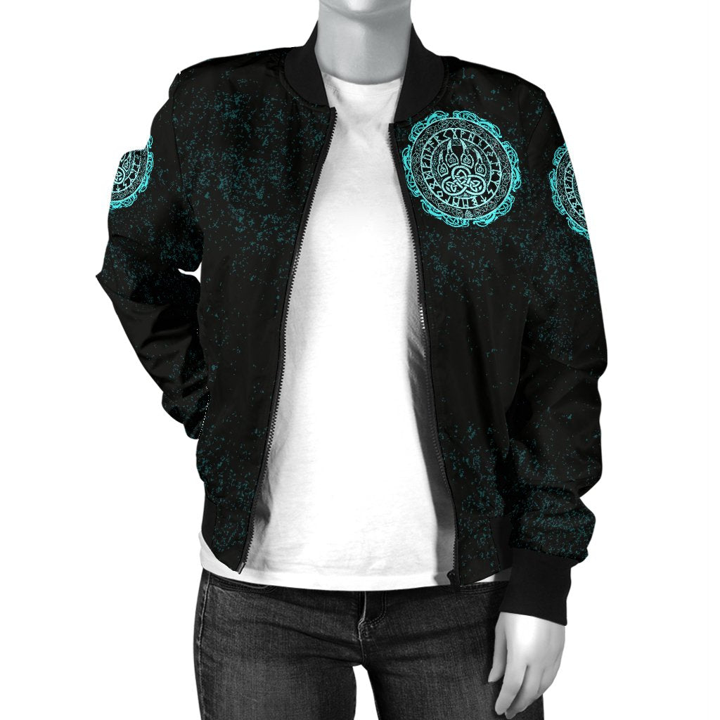 Viking Women's Bomber Jacket - Viking Bear Claws Cyan Tattoo RLT12 - Wonder Print Shop