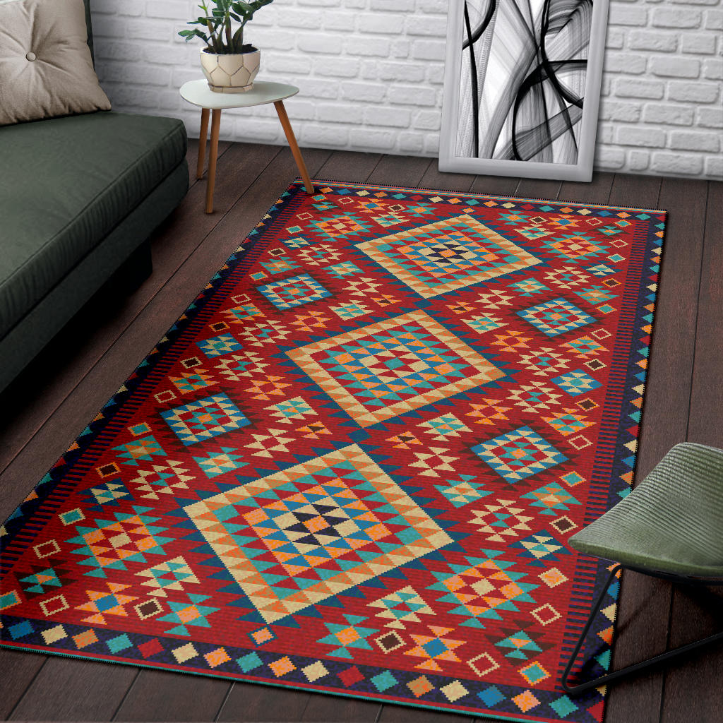 Geometric Red and Green Pattern Area Rug LT10 - Wonder Print Shop