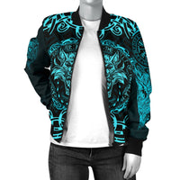 Viking Women's Bomber Jacket - Fenrir Viking Cyan 3D RLT12 - Wonder Print Shop
