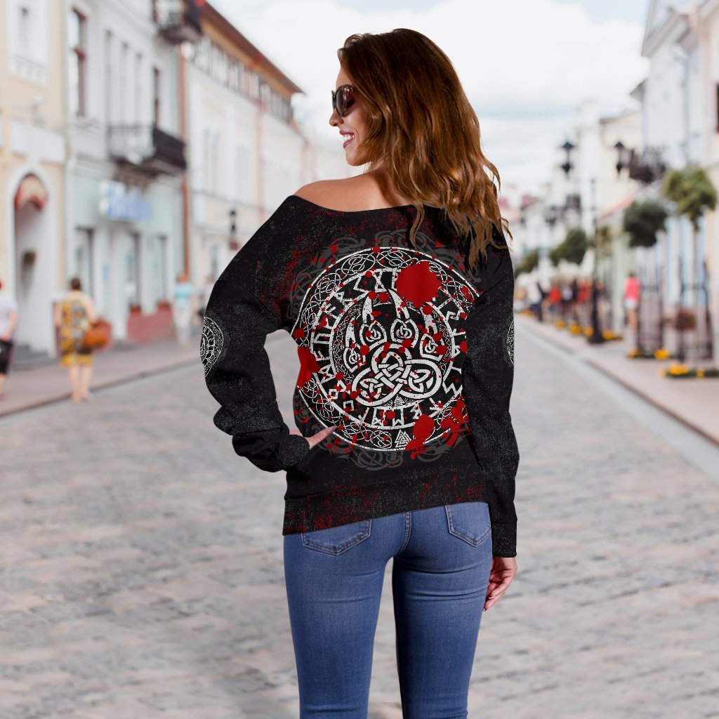 Viking Women's Off Shoulder Sweater - Viking Bear Claws Blood Tattoo RLT12 - Wonder Print Shop