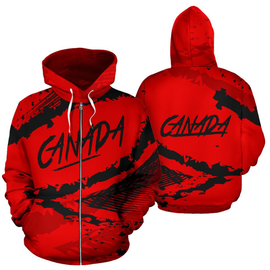 canada-all-over-zip-up-hoodie-red-black-color-blur-style