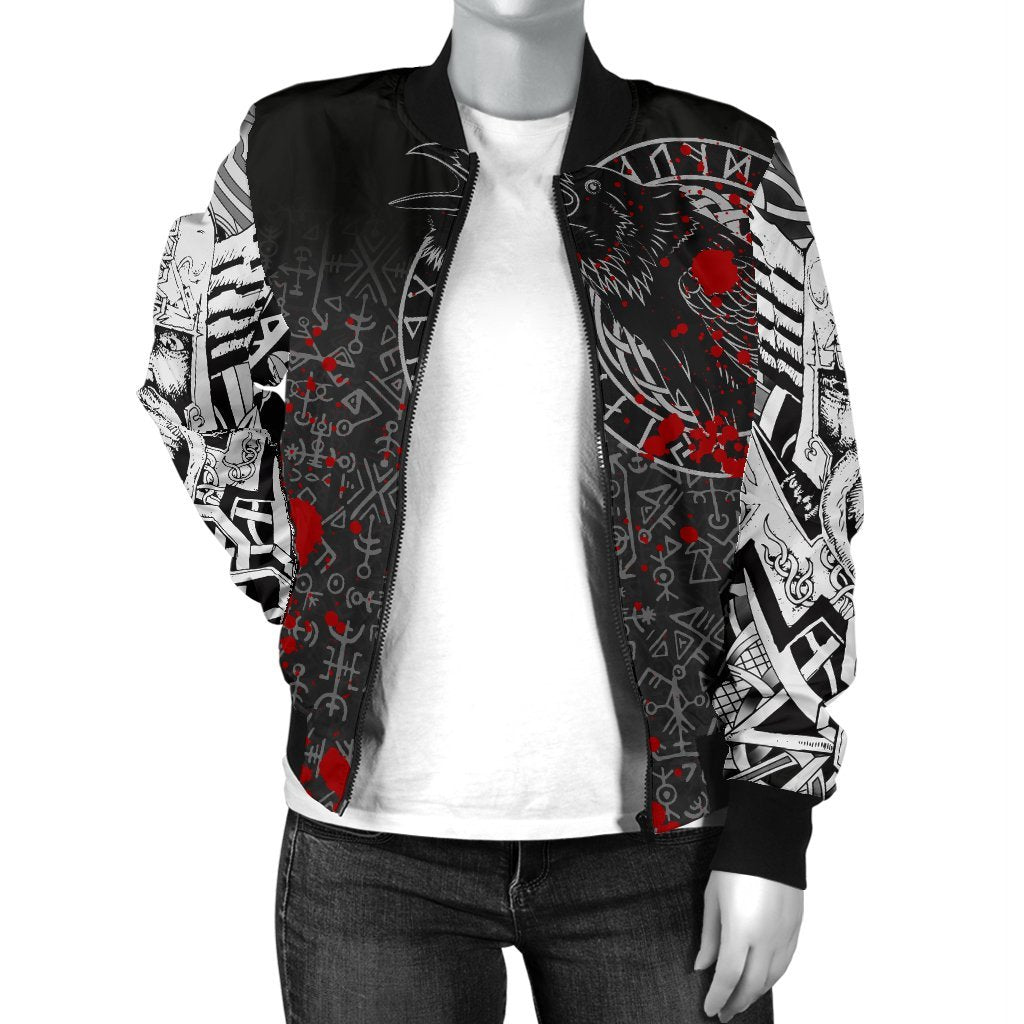 Viking Women's Bomber Jacket - Odin Raven Rune Futhark Blood RLT12 - Wonder Print Shop