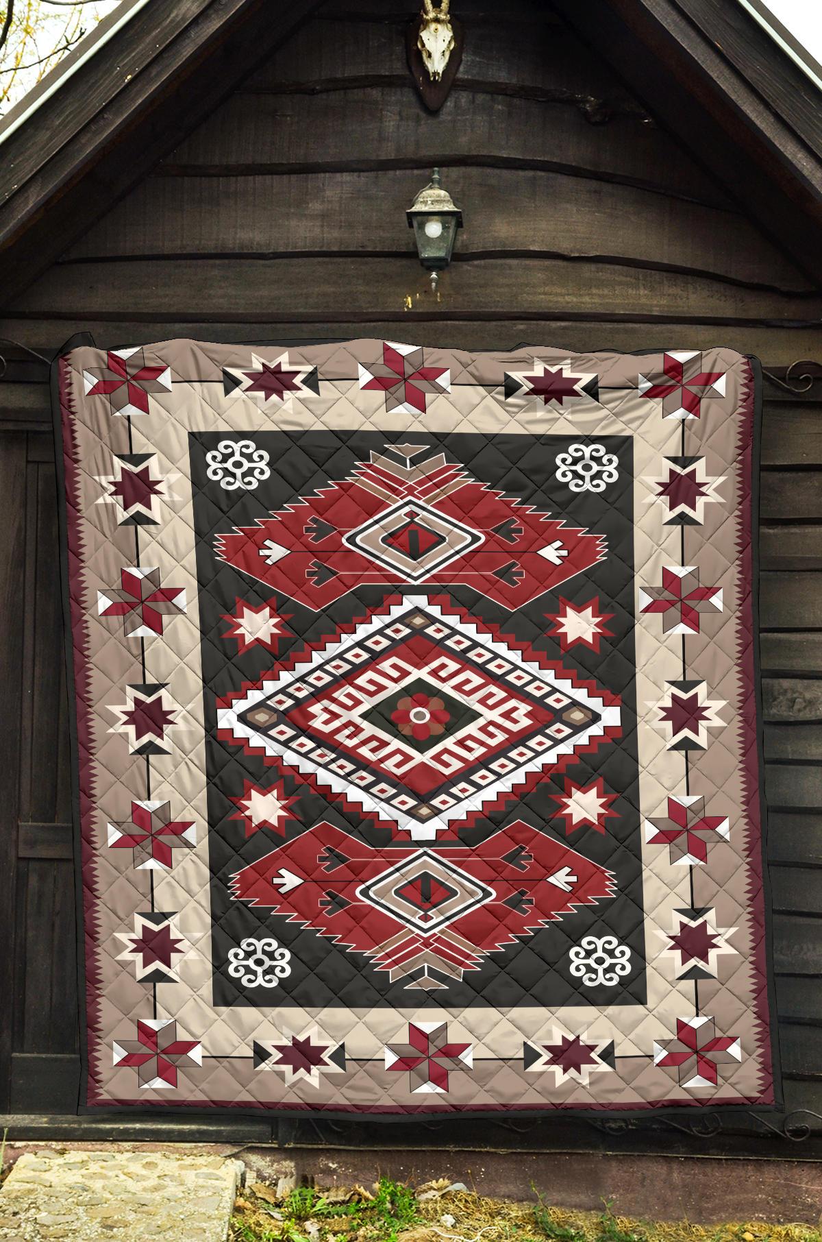Ethnic Red Gray Pattern Native American Premium Quilt LT10 - Wonder Print Shop