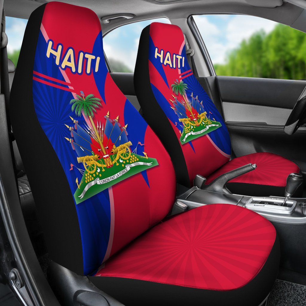 Coat Of Arms Haiti Car Seat Covers Circle Stripes - Wonder Print Shop