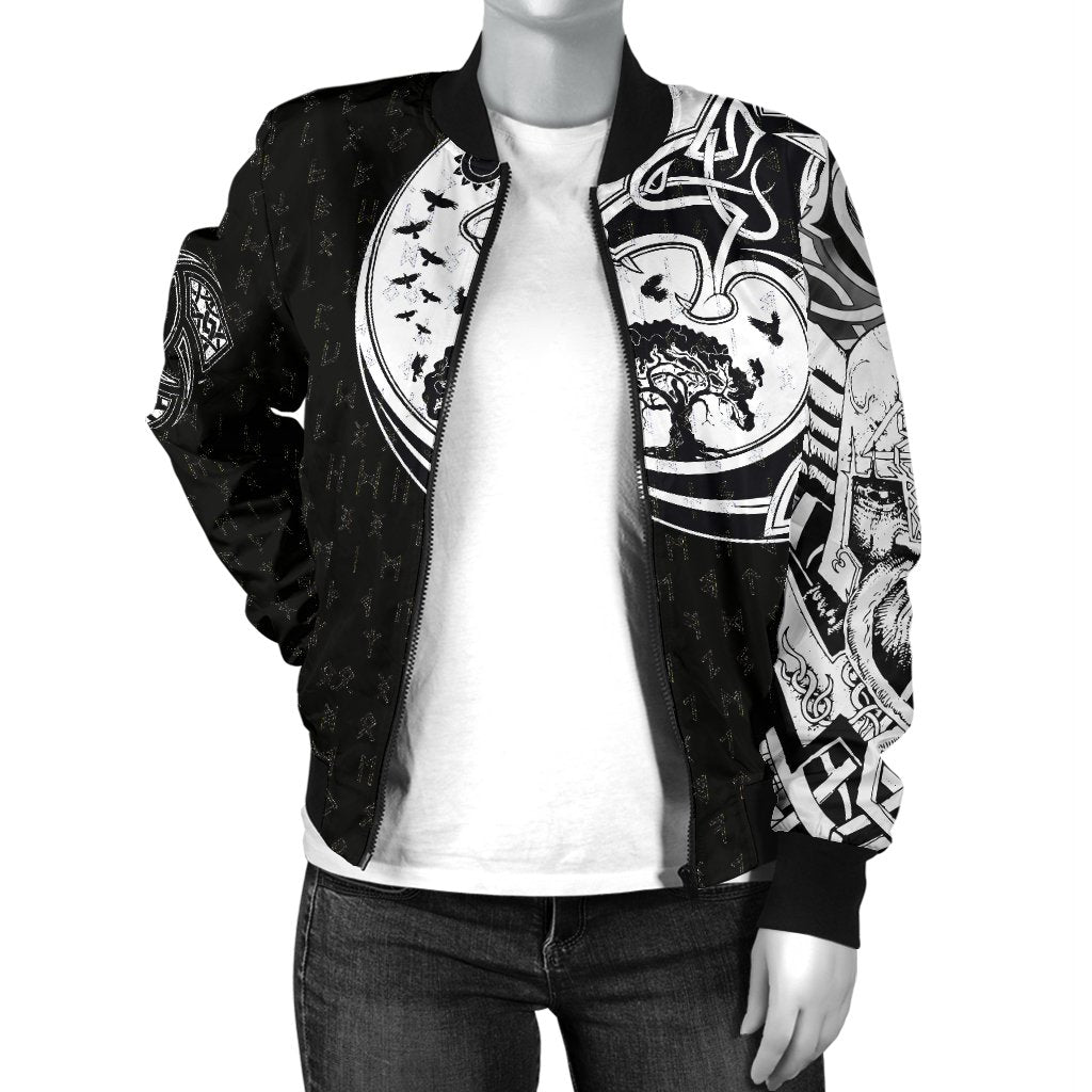 Viking Women's Bomber Jacket, Skoll and Hati Rune Tattoo RLT12 - Wonder Print Shop