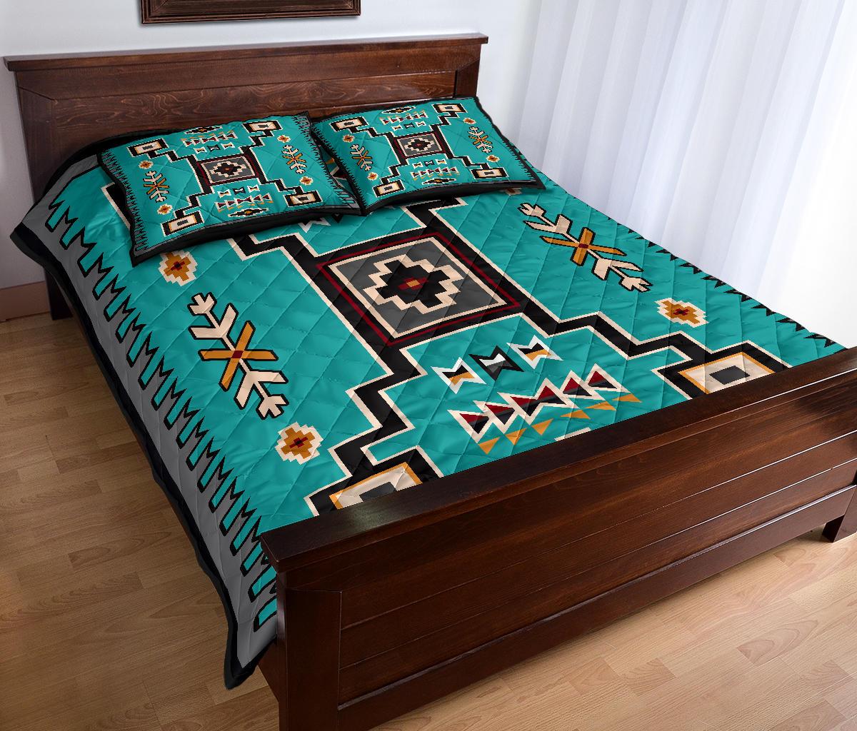United Tribes Cyan Pattern Native American Quilt Bed Set LT10 - Wonder Print Shop