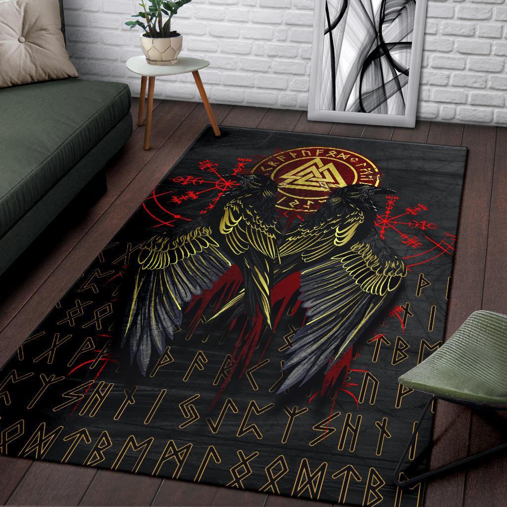 Viking Area Rug Vikings Valknut and Ravens Tattoo RLT12 - Wonder Print Shop