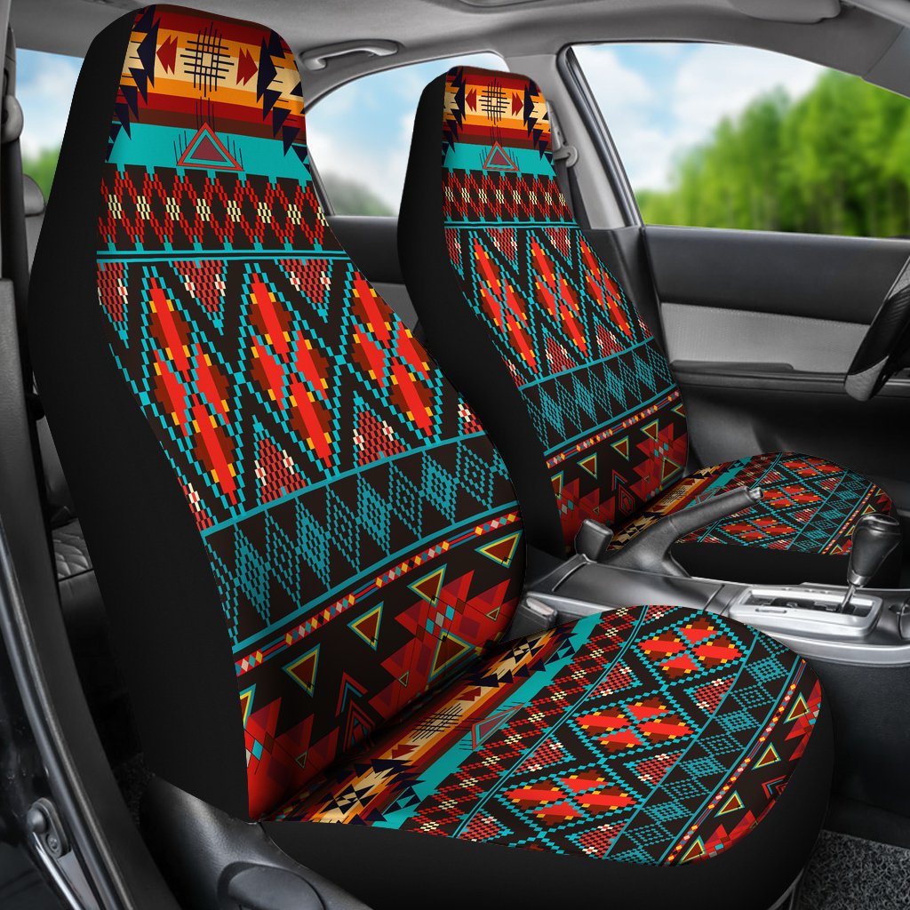 Dark Brown Red Pattern Native American Car Seat Covers LT10 - Wonder Print Shop