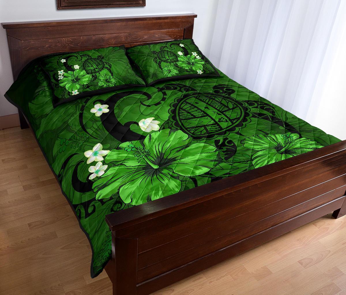 Hawaii Turtle Poly Tribal Quilt Bed Set - Green - Wonder Print Shop