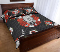 Bison And Red Flowers Native American Quilt Bed Set LT10 - Wonder Print Shop