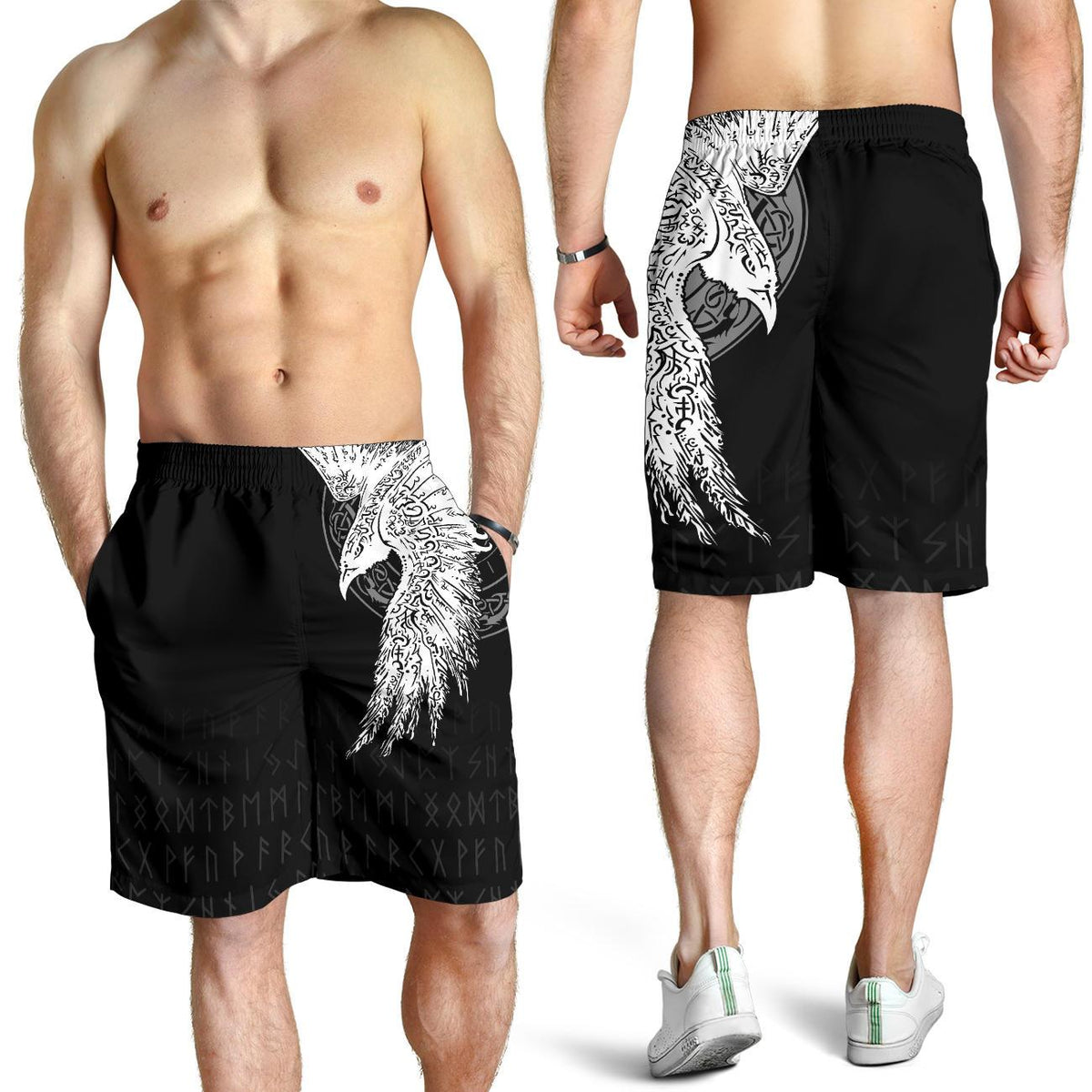 custom-viking-mens-shorts-mystical-raven-tattoo-special